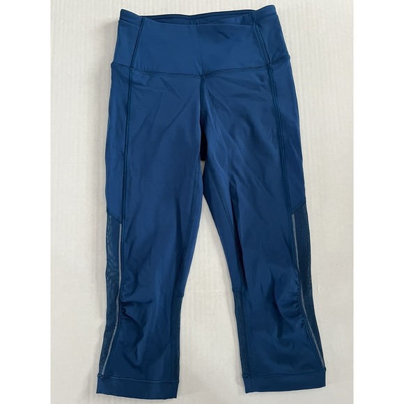Lululemon Gear Up Crop 17" Leggings Poseidon Blue Mesh Details W6AGHS Women 2 - Picture 1 of 4